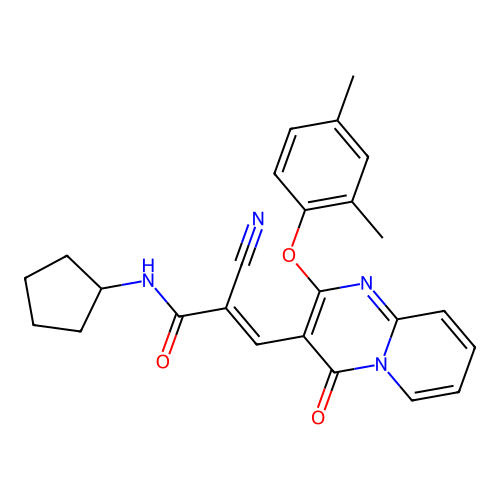 (2E)-2-cyano-N-cyclopentyl-3-[2-(2,4-dimethylphenoxy)-4-oxo-4H-pyrido[1,2-a]pyrimidin-3-yl]prop-2-enamide structure