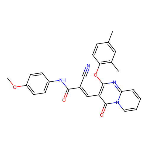 (2E)-2-cyano-3-[2-(2,4-dimethylphenoxy)-4-oxo-4H-pyrido[1,2-a]pyrimidin-3-yl]-N-(4-methoxyphenyl)prop-2-enamide structure