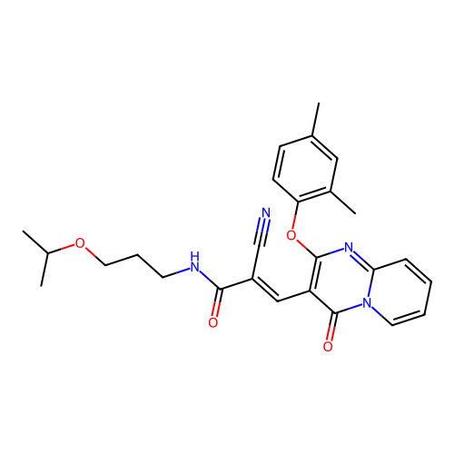 (2E)-2-cyano-3-[2-(2,4-dimethylphenoxy)-4-oxo-4H-pyrido[1,2-a]pyrimidin-3-yl]-N-[3-(propan-2-yloxy)propyl]prop-2-enamide structure