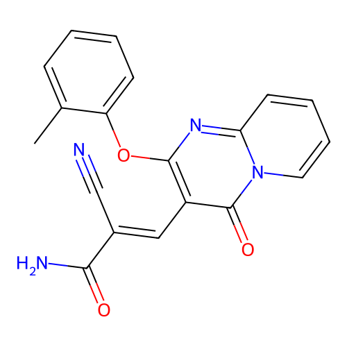 (2E)-2-cyano-3-[2-(2-methylphenoxy)-4-oxo-4H-pyrido[1,2-a]pyrimidin-3-yl]prop-2-enamide structure