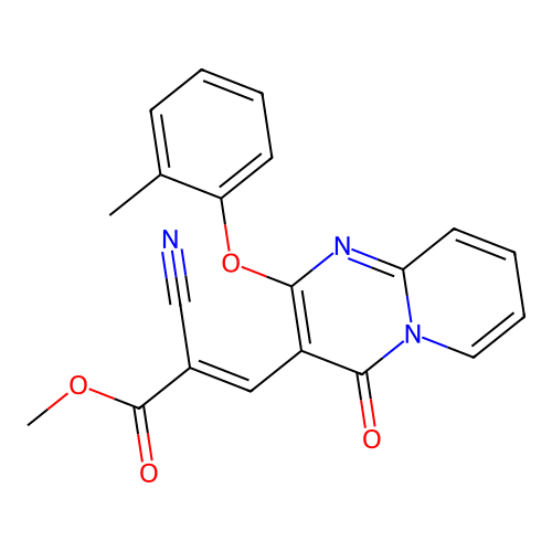 methyl (2E)-2-cyano-3-[2-(2-methylphenoxy)-4-oxo-4H-pyrido[1,2-a]pyrimidin-3-yl]prop-2-enoate structure