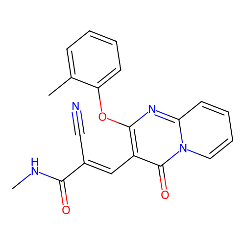 (2E)-2-cyano-N-methyl-3-[2-(2-methylphenoxy)-4-oxo-4H-pyrido[1,2-a]pyrimidin-3-yl]prop-2-enamide structure