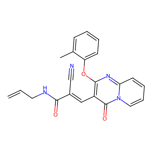 (2E)-2-cyano-3-[2-(2-methylphenoxy)-4-oxo-4H-pyrido[1,2-a]pyrimidin-3-yl]-N-(prop-2-en-1-yl)prop-2-enamide structure