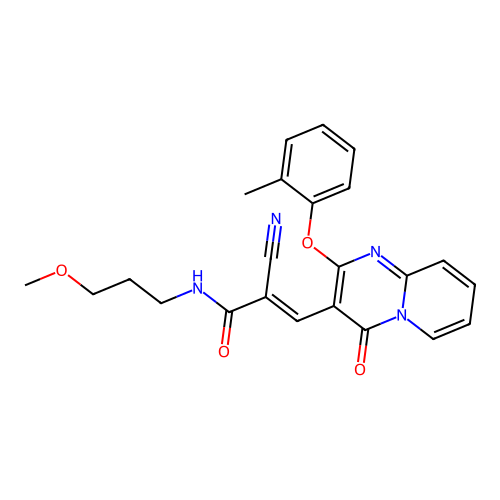 (2E)-2-cyano-N-(3-methoxypropyl)-3-[2-(2-methylphenoxy)-4-oxo-4H-pyrido[1,2-a]pyrimidin-3-yl]prop-2-enamide structure