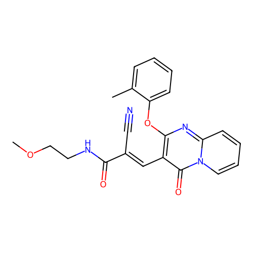 (2E)-2-cyano-N-(2-methoxyethyl)-3-[2-(2-methylphenoxy)-4-oxo-4H-pyrido[1,2-a]pyrimidin-3-yl]prop-2-enamide structure