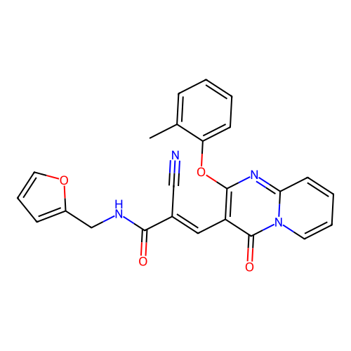 (2E)-2-cyano-N-(furan-2-ylmethyl)-3-[2-(2-methylphenoxy)-4-oxo-4H-pyrido[1,2-a]pyrimidin-3-yl]prop-2-enamide structure