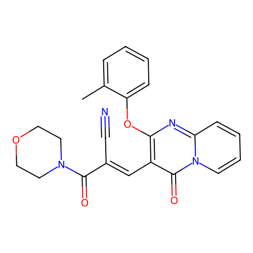 (2E)-3-[2-(2-methylphenoxy)-4-oxo-4H-pyrido[1,2-a]pyrimidin-3-yl]-2-(morpholin-4-ylcarbonyl)prop-2-enenitrile structure