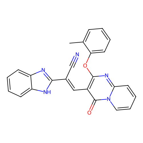 (2E)-2-(1H-1,3-BENZODIAZOL-2-YL)-3-[2-(2-METHYLPHENOXY)-4-OXO-4H-PYRIDO[1,2-A]PYRIMIDIN-3-YL]PROP-2-ENENITRILE structure