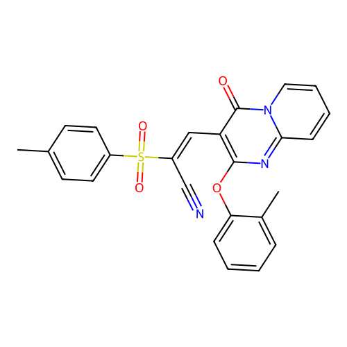 (E)-3-(4-oxo-2-(o-tolyloxy)-4H-pyrido[1,2-a]pyrimidin-3-yl)-2-tosylacrylonitrile structure