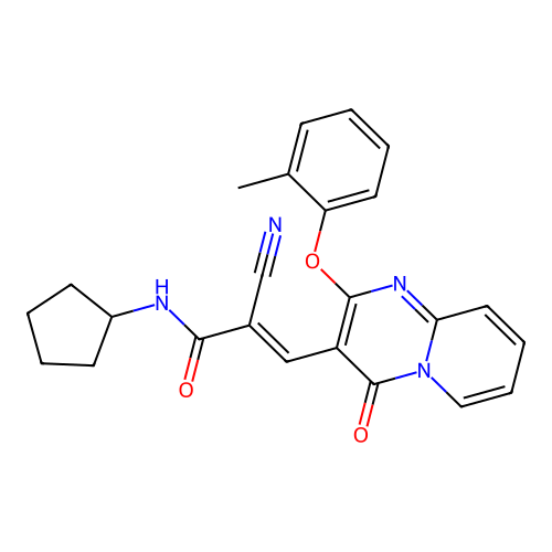 (2E)-2-cyano-N-cyclopentyl-3-[2-(2-methylphenoxy)-4-oxo-4H-pyrido[1,2-a]pyrimidin-3-yl]prop-2-enamide structure