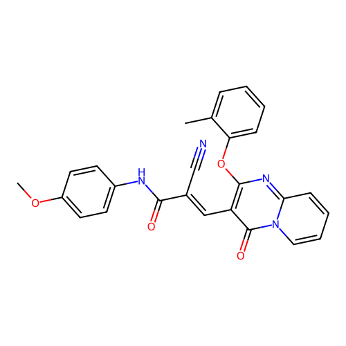 (2E)-2-cyano-N-(4-methoxyphenyl)-3-[2-(2-methylphenoxy)-4-oxo-4H-pyrido[1,2-a]pyrimidin-3-yl]prop-2-enamide structure
