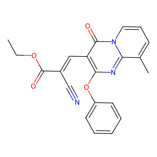 (E)-ethyl 2-cyano-3-(9-methyl-4-oxo-2-phenoxy-4H-pyrido[1,2-a]pyrimidin-3-yl)acrylate structure