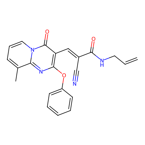 (2E)-2-cyano-3-(9-methyl-4-oxo-2-phenoxy-4H-pyrido[1,2-a]pyrimidin-3-yl)-N-(prop-2-en-1-yl)prop-2-enamide structure