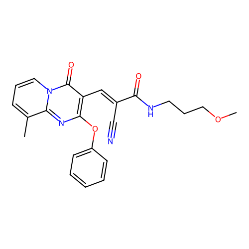 (2E)-2-cyano-N-(3-methoxypropyl)-3-(9-methyl-4-oxo-2-phenoxy-4H-pyrido[1,2-a]pyrimidin-3-yl)prop-2-enamide structure