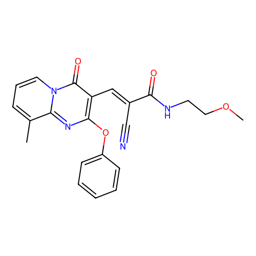 (2E)-2-cyano-N-(2-methoxyethyl)-3-(9-methyl-4-oxo-2-phenoxy-4H-pyrido[1,2-a]pyrimidin-3-yl)prop-2-enamide structure