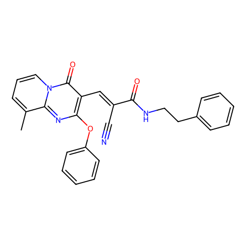 (2E)-2-cyano-3-(9-methyl-4-oxo-2-phenoxy-4H-pyrido[1,2-a]pyrimidin-3-yl)-N-(2-phenylethyl)prop-2-enamide structure