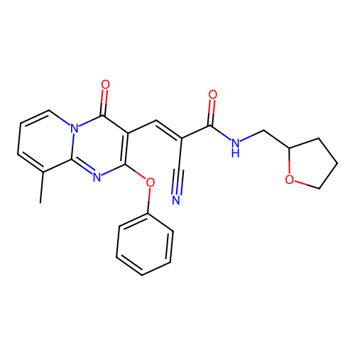 (2E)-2-cyano-3-(9-methyl-4-oxo-2-phenoxy-4H-pyrido[1,2-a]pyrimidin-3-yl)-N-(tetrahydrofuran-2-ylmethyl)prop-2-enamide structure