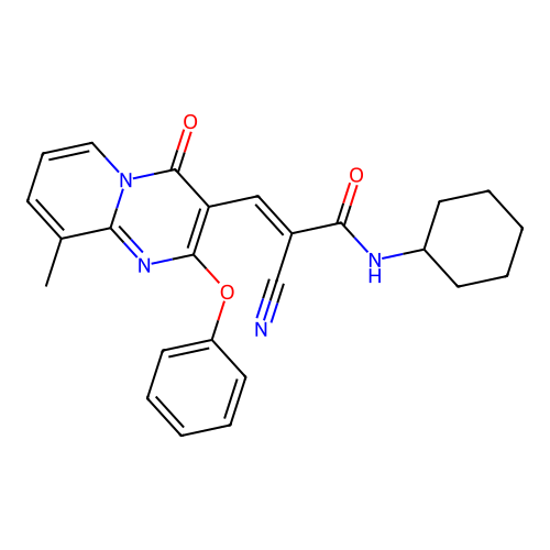 (2E)-2-cyano-N-cyclohexyl-3-(9-methyl-4-oxo-2-phenoxy-4H-pyrido[1,2-a]pyrimidin-3-yl)prop-2-enamide structure
