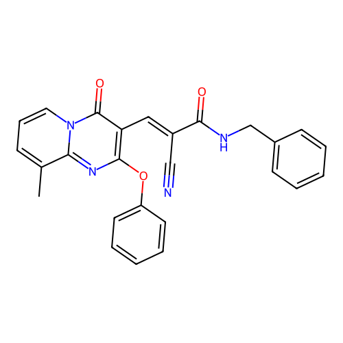 (2E)-N-benzyl-2-cyano-3-(9-methyl-4-oxo-2-phenoxy-4H-pyrido[1,2-a]pyrimidin-3-yl)prop-2-enamide structure
