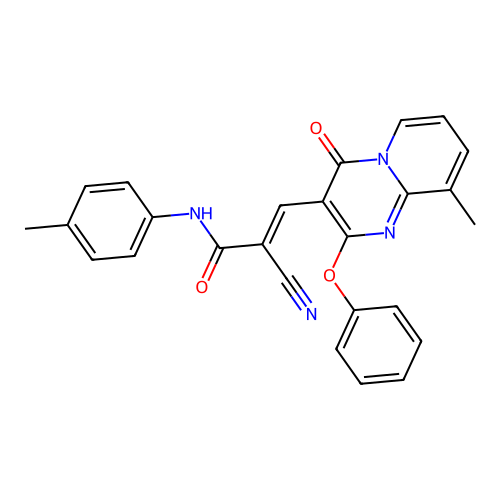 (2E)-2-cyano-3-(9-methyl-4-oxo-2-phenoxy-4H-pyrido[1,2-a]pyrimidin-3-yl)-N-(4-methylphenyl)prop-2-enamide structure