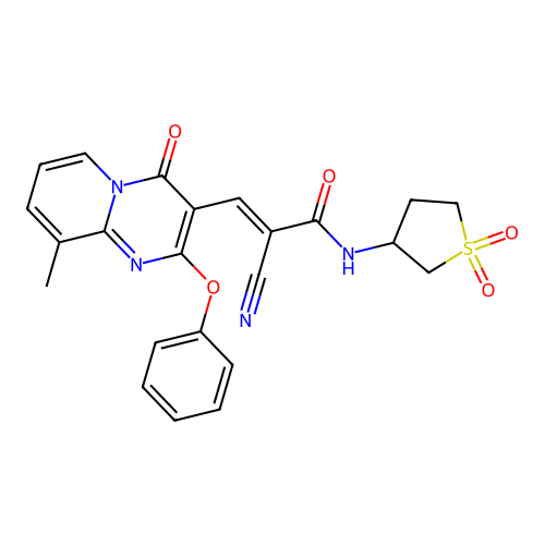 (2E)-2-cyano-N-(1,1-dioxidotetrahydrothiophen-3-yl)-3-(9-methyl-4-oxo-2-phenoxy-4H-pyrido[1,2-a]pyrimidin-3-yl)prop-2-enamide structure