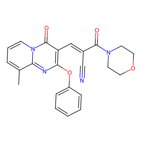 (2E)-3-(9-methyl-4-oxo-2-phenoxy-4H-pyrido[1,2-a]pyrimidin-3-yl)-2-(morpholin-4-ylcarbonyl)prop-2-enenitrile structure