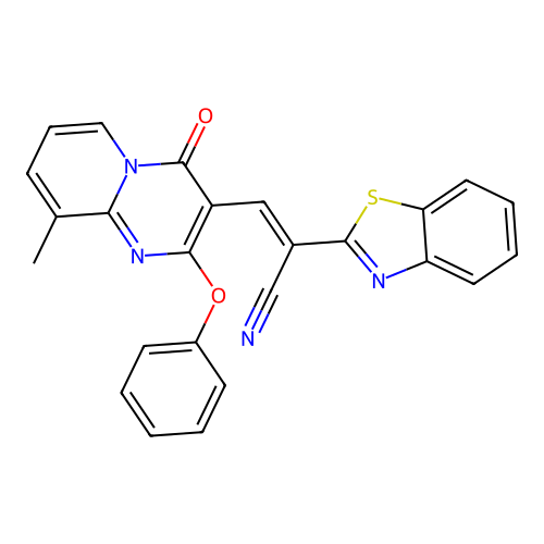 (2E)-2-(1,3-benzothiazol-2-yl)-3-(9-methyl-4-oxo-2-phenoxy-4H-pyrido[1,2-a]pyrimidin-3-yl)prop-2-enenitrile structure