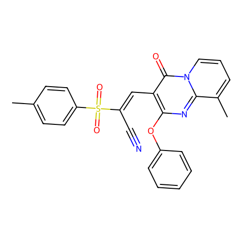 (E)-3-(9-methyl-4-oxo-2-phenoxy-4H-pyrido[1,2-a]pyrimidin-3-yl)-2-tosylacrylonitrile structure