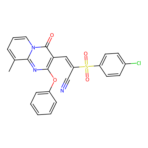 (2E)-2-(4-CHLOROBENZENESULFONYL)-3-{9-METHYL-4-OXO-2-PHENOXY-4H-PYRIDO[1,2-A]PYRIMIDIN-3-YL}PROP-2-ENENITRILE structure