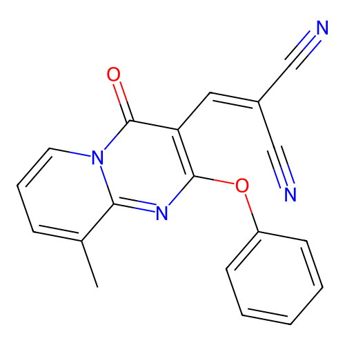 [(9-methyl-4-oxo-2-phenoxy-4H-pyrido[1,2-a]pyrimidin-3-yl)methylidene]propanedinitrile structure