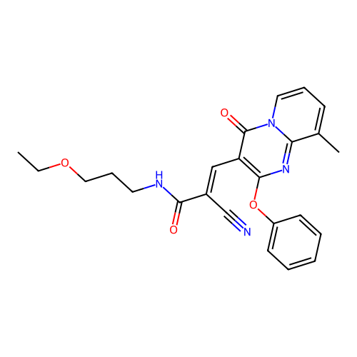(2E)-2-cyano-N-(3-ethoxypropyl)-3-(9-methyl-4-oxo-2-phenoxy-4H-pyrido[1,2-a]pyrimidin-3-yl)prop-2-enamide structure
