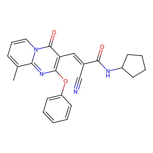 (2E)-2-cyano-N-cyclopentyl-3-(9-methyl-4-oxo-2-phenoxy-4H-pyrido[1,2-a]pyrimidin-3-yl)prop-2-enamide structure