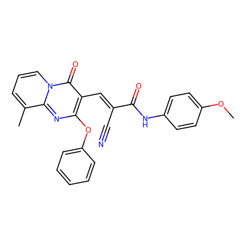 (2E)-2-cyano-N-(4-methoxyphenyl)-3-(9-methyl-4-oxo-2-phenoxy-4H-pyrido[1,2-a]pyrimidin-3-yl)prop-2-enamide structure