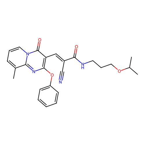 (2E)-2-cyano-3-(9-methyl-4-oxo-2-phenoxy-4H-pyrido[1,2-a]pyrimidin-3-yl)-N-[3-(propan-2-yloxy)propyl]prop-2-enamide structure