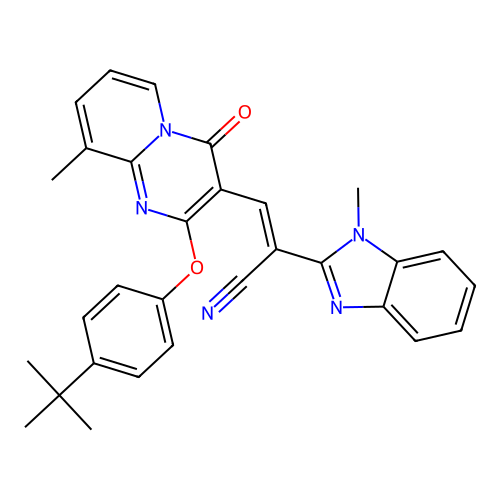 (2E)-3-[2-(4-TERT-BUTYLPHENOXY)-9-METHYL-4-OXO-4H-PYRIDO[1,2-A]PYRIMIDIN-3-YL]-2-(1-METHYL-1H-1,3-BENZODIAZOL-2-YL)PROP-2-ENENITRILE structure