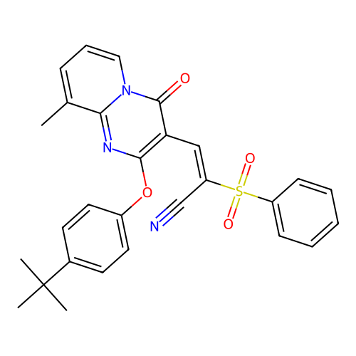 (2E)-2-(BENZENESULFONYL)-3-[2-(4-TERT-BUTYLPHENOXY)-9-METHYL-4-OXO-4H-PYRIDO[1,2-A]PYRIMIDIN-3-YL]PROP-2-ENENITRILE structure