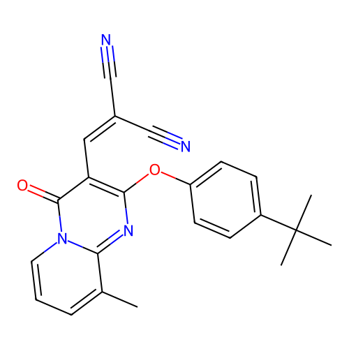 {[2-(4-tert-butylphenoxy)-9-methyl-4-oxo-4H-pyrido[1,2-a]pyrimidin-3-yl]methylidene}propanedinitrile structure
