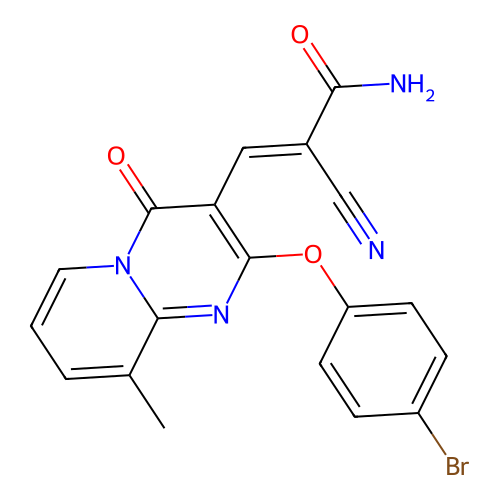 (2E)-3-[2-(4-bromophenoxy)-9-methyl-4-oxo-4H-pyrido[1,2-a]pyrimidin-3-yl]-2-cyanoprop-2-enamide structure
