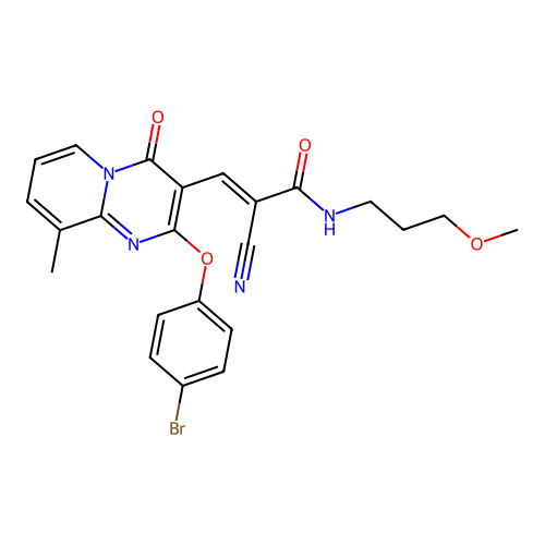 (2E)-3-[2-(4-bromophenoxy)-9-methyl-4-oxo-4H-pyrido[1,2-a]pyrimidin-3-yl]-2-cyano-N-(3-methoxypropyl)prop-2-enamide structure