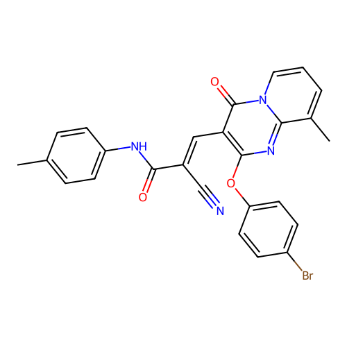 (2E)-3-[2-(4-bromophenoxy)-9-methyl-4-oxo-4H-pyrido[1,2-a]pyrimidin-3-yl]-2-cyano-N-(4-methylphenyl)prop-2-enamide structure