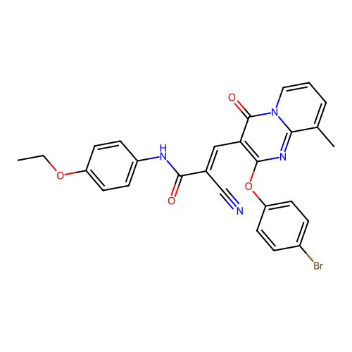 (2E)-3-[2-(4-bromophenoxy)-9-methyl-4-oxo-4H-pyrido[1,2-a]pyrimidin-3-yl]-2-cyano-N-(4-ethoxyphenyl)prop-2-enamide structure
