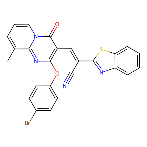 (2E)-2-(1,3-benzothiazol-2-yl)-3-[2-(4-bromophenoxy)-9-methyl-4-oxo-4H-pyrido[1,2-a]pyrimidin-3-yl]prop-2-enenitrile structure