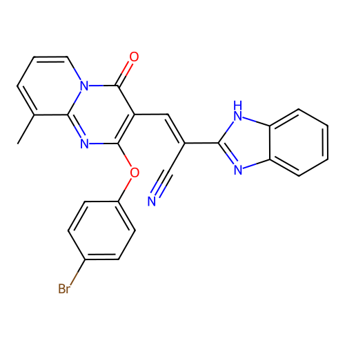 (2E)-2-(1H-benzimidazol-2-yl)-3-[2-(4-bromophenoxy)-9-methyl-4-oxo-4H-pyrido[1,2-a]pyrimidin-3-yl]prop-2-enenitrile structure