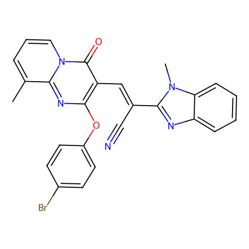 (2E)-3-[2-(4-BROMOPHENOXY)-9-METHYL-4-OXO-4H-PYRIDO[1,2-A]PYRIMIDIN-3-YL]-2-(1-METHYL-1H-1,3-BENZODIAZOL-2-YL)PROP-2-ENENITRILE structure