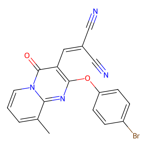 {[2-(4-bromophenoxy)-9-methyl-4-oxo-4H-pyrido[1,2-a]pyrimidin-3-yl]methylidene}propanedinitrile structure