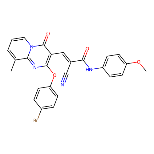 (2E)-3-[2-(4-bromophenoxy)-9-methyl-4-oxo-4H-pyrido[1,2-a]pyrimidin-3-yl]-2-cyano-N-(4-methoxyphenyl)prop-2-enamide structure