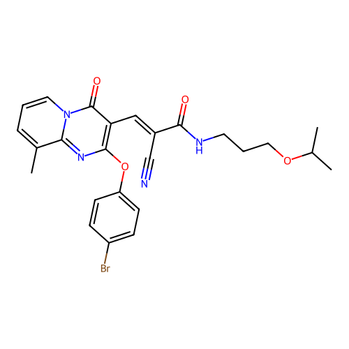 (2E)-3-[2-(4-bromophenoxy)-9-methyl-4-oxo-4H-pyrido[1,2-a]pyrimidin-3-yl]-2-cyano-N-[3-(propan-2-yloxy)propyl]prop-2-enamide structure