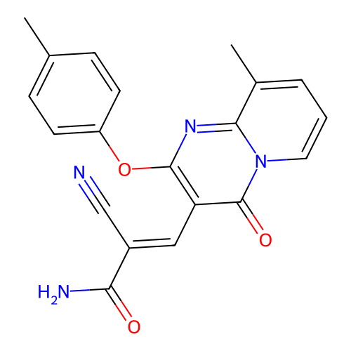 (2E)-2-cyano-3-[9-methyl-2-(4-methylphenoxy)-4-oxo-4H-pyrido[1,2-a]pyrimidin-3-yl]prop-2-enamide structure