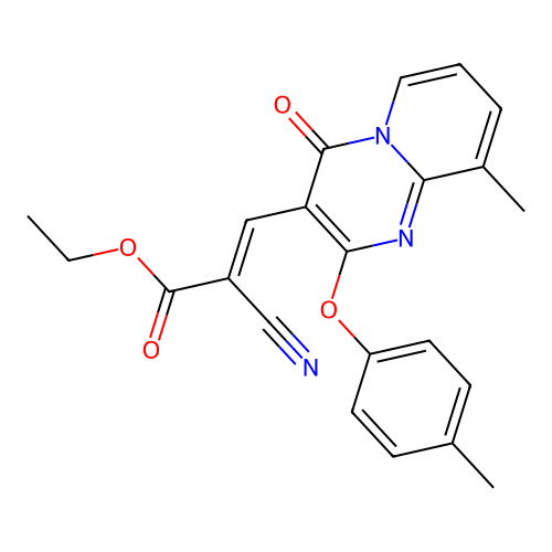 ethyl (2E)-2-cyano-3-[9-methyl-2-(4-methylphenoxy)-4-oxo-4H-pyrido[1,2-a]pyrimidin-3-yl]prop-2-enoate structure