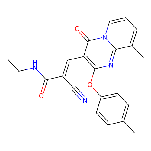(2E)-2-cyano-N-ethyl-3-[9-methyl-2-(4-methylphenoxy)-4-oxo-4H-pyrido[1,2-a]pyrimidin-3-yl]prop-2-enamide structure